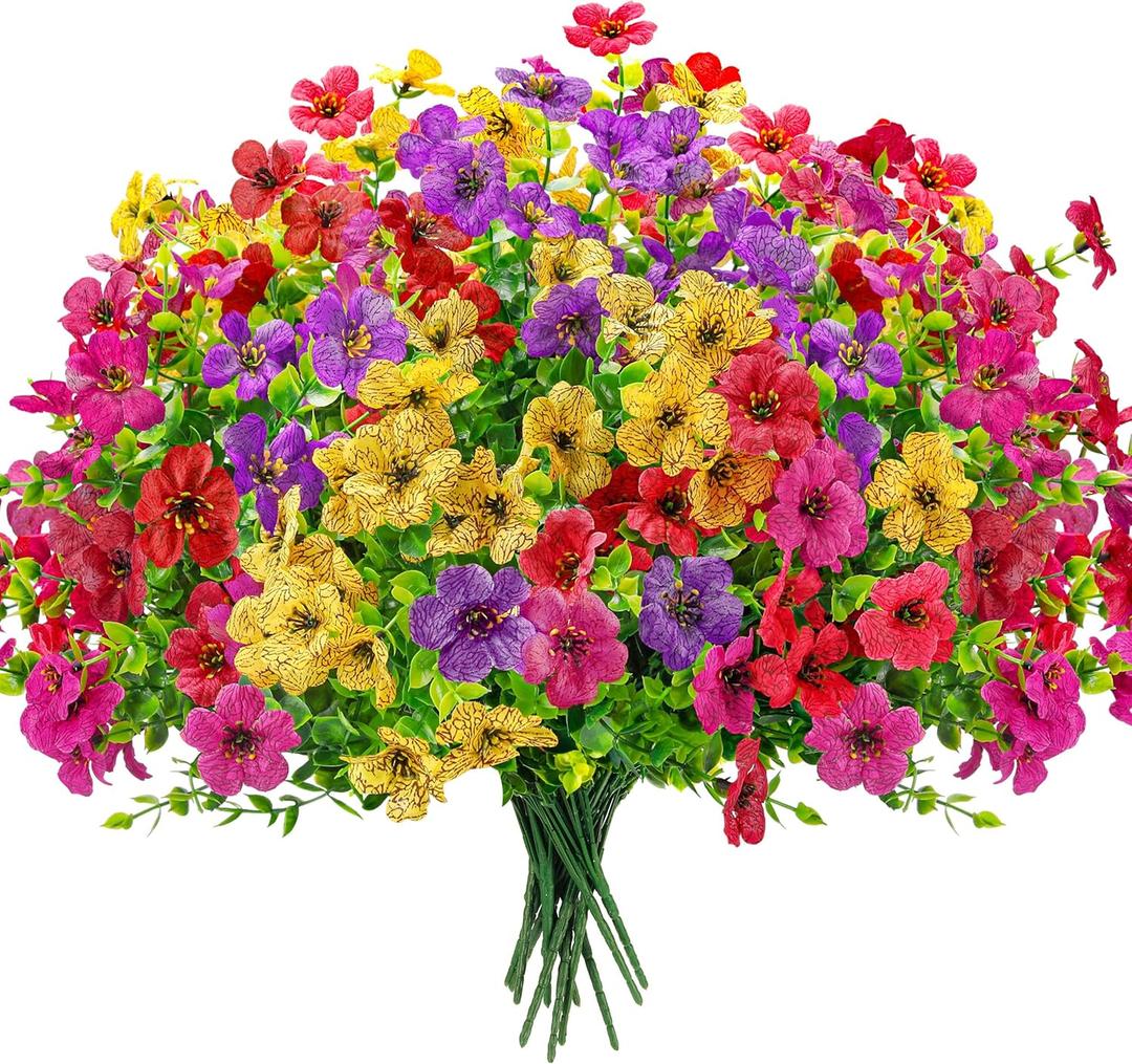 Der Rose 12 Bundles Artificial Flowers for Outdoors Fake Flowers Plants Spring Summer Decoration UV Resistant for Outside Home Porch Patio Garden Decor