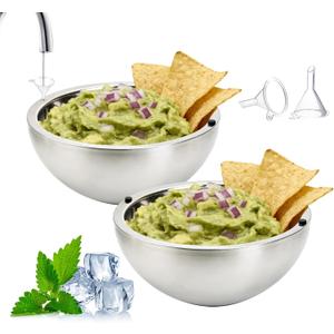 Dip Chiller Bowl 2 Pack- 70 OZ Large Capacity, Frozen Ice Stainless Steel Insulated Party Serving Bowl, Salad Pod for Parties Salsa, Guacamole, Condiments, Sauces, Keeps Food Hot or Cold