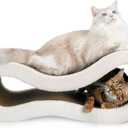 Cloud Lounge Cat Scratching Pad, Reversible Scratch Board with Natural Curves for Freestyle Scratching & Ergonomic Support, Extra Wide Cat Bed for Large Cats, Premium Cardboard & Cozy Fabric (Beige)