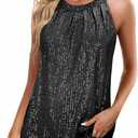 Sequin Tops for Women Sparkly Tops Sleeveless Halter Tank Concert Outfits Party Club Cocktail Vest Disco Clothes (X-Large, Black)
