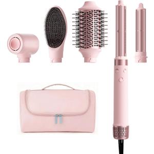 MESCOMB Dual Voltage Hot Air Styler Wrap - 5 in 1 Hair Dryer Brush with Fast Drying Blow Dryer, Styling, Straightening & Volumizing with Travel Bag (100V240V) -Pink