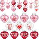 11 Pcs Valentines Day Heart Ornaments, 2.4 Inch Red Pink White Valentine's Heart Shaped Baubles Decorations Glitter Conversation Hearts Hanging Ornament for Tree Home Galentines Party Supplies