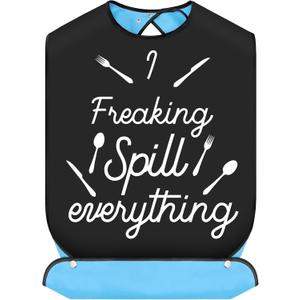 BWWKTOP I Freaking Spill Everything Adult Bibs With Crumb Catcher Gag Pranks Bib Adjustable Dining Clothing Protectors (Freaking 2 Spill)