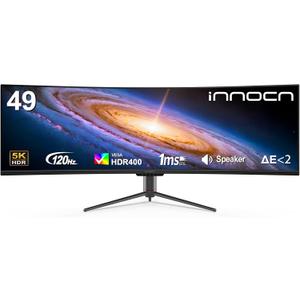 INNOCN 49" Curved Monitor Ultrawide Gaming 5K2K 120Hz 32:9 QHD 5120 x 1440P Computer Monitor, R1800, 99% sRGB, HDR400, USB Type C, DisplayPort, HDMI, Built-in Speakers, Height/Tilt Adjustable - 49C1R
