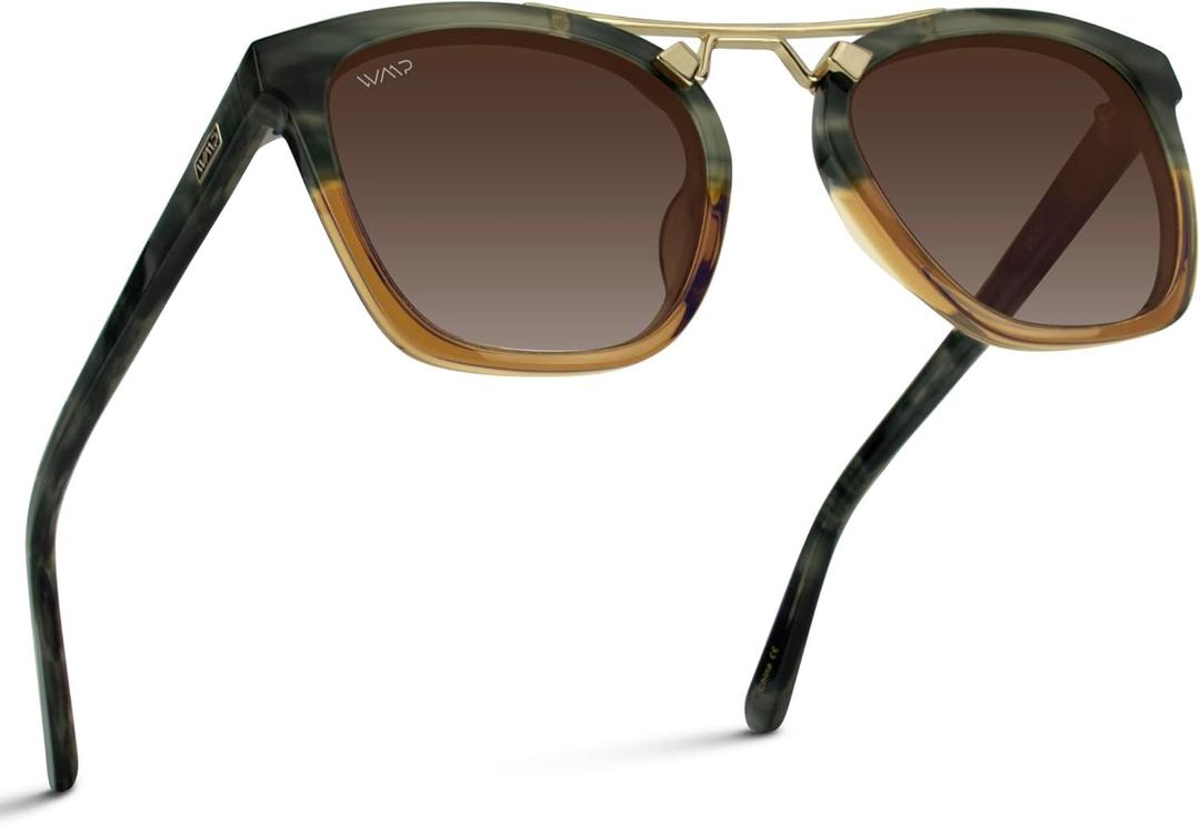 WMP Eyewear - Women's Oversized Polarized Sunglasses: Square Vintage Style with Metal Double-Bar Bridge