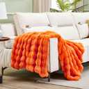 DREAMNINE Soft Faux Bubble Rabbit Fur Blanket Twin Size, Thick Cozy Decorative Warm Fuzzy Fur Blanket for Bed Couch Sofa Chair Bedroom Living Room Dorm Gift, 60 * 70 Inches, Orange