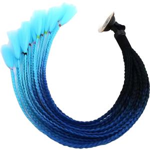 Helmet Pigtail Decoration, 23.6" Gradient Ponytail Thin Braids Helmet Decor with Suction Cup, Fun Pigtail Decorative Accessory, Universal for Motorcycle Bike Ski Snowboard Helmets (Blue)