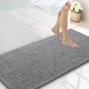 Smiry Luxury Chenille Bathroom Rugs 44x24, Extra Soft and Absorbent Shaggy Bath Mat, Machine Washable, Non-Slip Plush Carpet Runner for Tub, Shower, and Floor, Home Decor Accessories, Grey