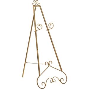 Deco 79 Metal Scroll Display Easel Tall Adjustable Floor 3 Tier Floor Standing Easel, Display Stand 21" x 24" x 46", Gold