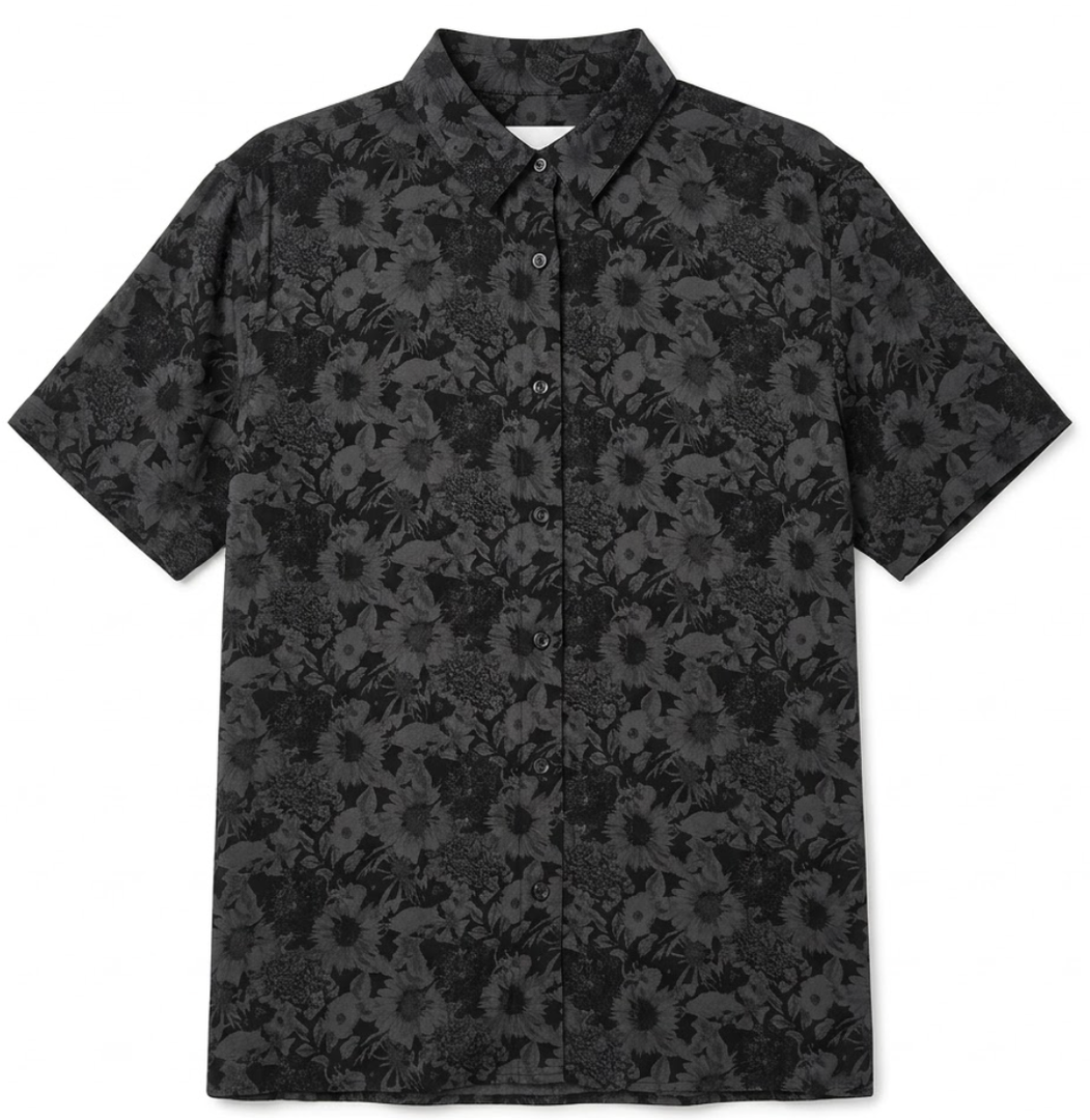 Dress for Adventure Black Top Casual Short Sleeve Shirt Black With Flower Design, 3XL