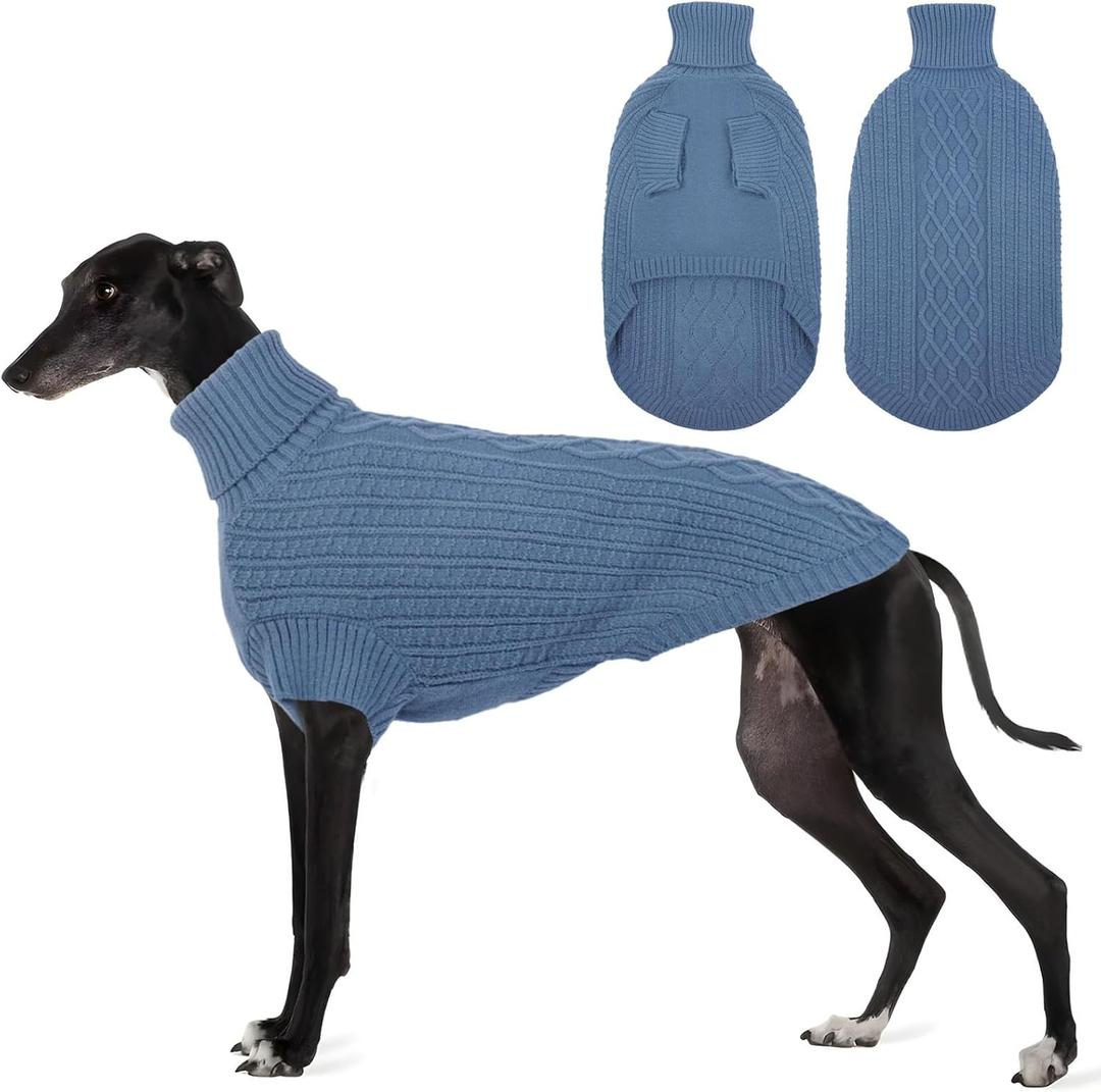 ASENKU Dog Sweater, Italian Greyhound Clothes, Warm Italian Greyhound Sweater, Turtleneck Knitted Dog Sweaters for Medium Large Dogs, Cozy Pet Sweaters for Whippet (Large, Blue)
