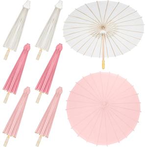 Sadnyy 33 Inches Paper Umbrellas Paper Decorative Chinese Japanese Parasol Umbrella DIY Oiled Painting Umbrellas Crafts for Wedding Bridal Party Decor(White, Pink, Light Pink,12 Pack)