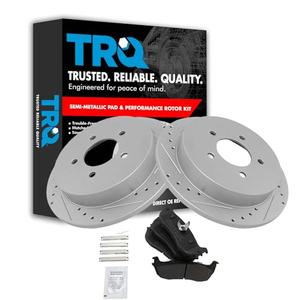 TRQ Rear Brake Pad and Rotor Set Semi Metallic Drilled Slotted Solid Rotors Compatible with 1997-2002 Ford Expedition 1999-2004 F-150 2002 Lincoln Blackwood 1998-2002 Navigator