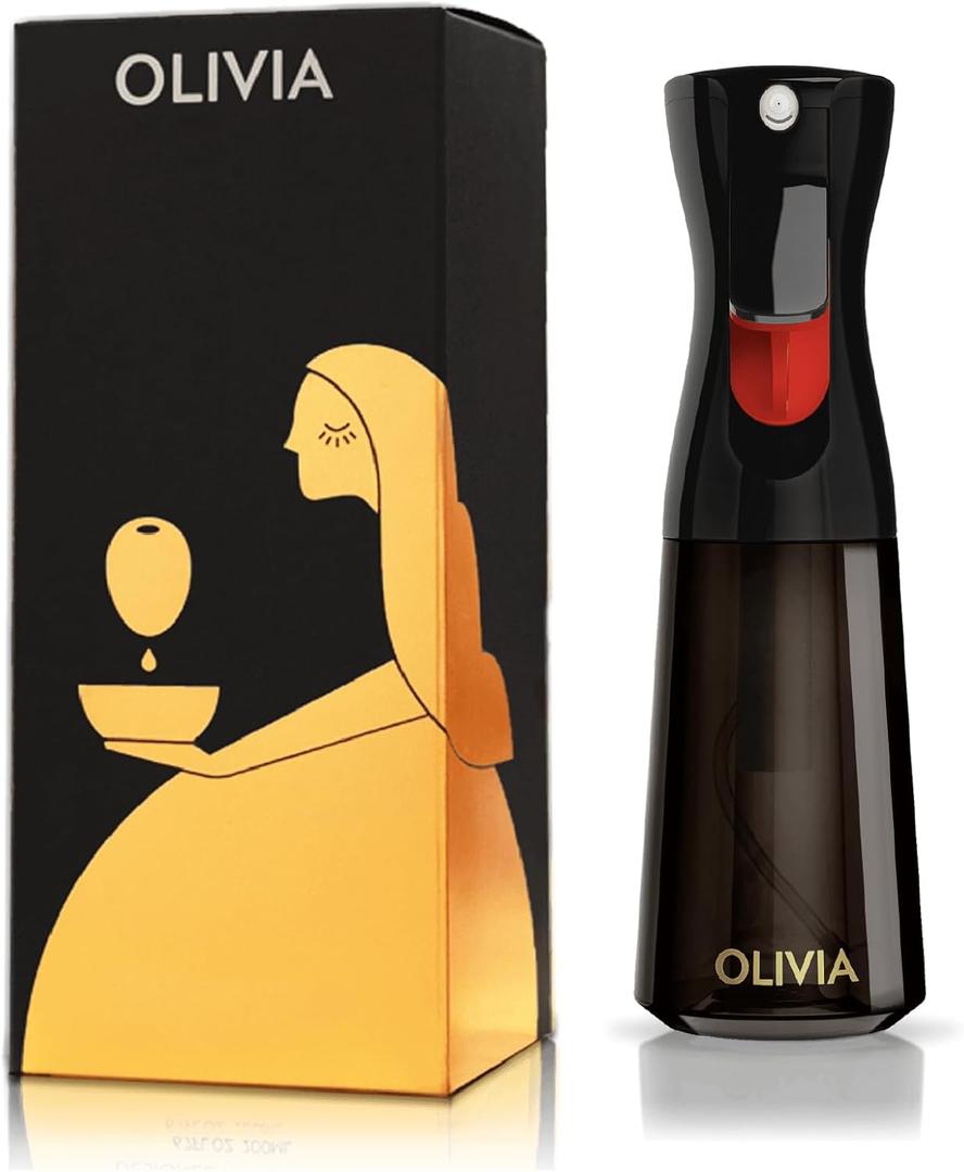 FLAIROSOL OLIVIA SIGNATURE Advanced Kitchen Oil Sprayer Technology, Fine Mist & Portion Control, Refillable Glass Cooking Spray Bottle, Anti-Drip & Leakproof, Air Fryer, Salad, BBQ, 200ml(Black)