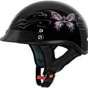 VCAN Cruiser Intricate Butterfly Motorcycle Half Helmet, (Gloss Black, Medium)