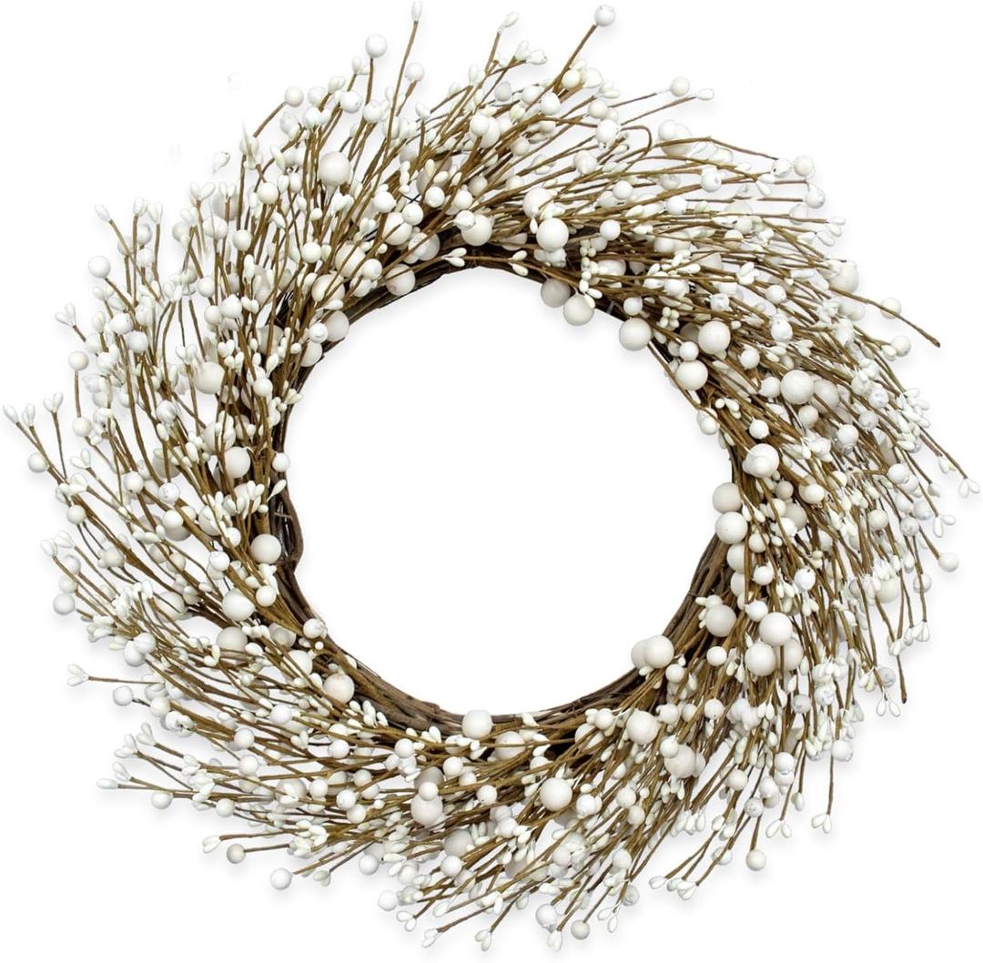 Artificial Winter Wreaths for Front Door 20 Inches White Wreath Rustic White Berry Twig Wreath for Indoors Porch Windows Wall Outdoor Christmas Celebration