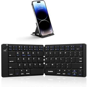 Samsers Foldable Bluetooth Keyboard - Portable Wireless Keyboard with Stand Holder, Rechargeable Full Size Ultra Slim Folding, Compatible iOS Android Windows Smartphone Tablet and Laptop - Black