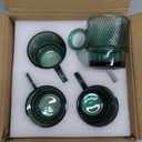 Joeyan Green Glass Coffee Mugs with Handle,Stackable Glass Coffee Cups with Striped Design,Drinking Glasses for Espresso Cappuccino Latte Tea Milk,10 oz,Set of 4,Dishwasher Safe