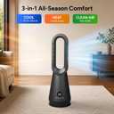 3-in-1 Bladeless Tower Fan for All-Season Warmth and Cooling, 22'' Air Purifier Combo, 90° Oscillating Fast Air Circulator, Quiet Portable Fan for Bedroom Home Office, Black