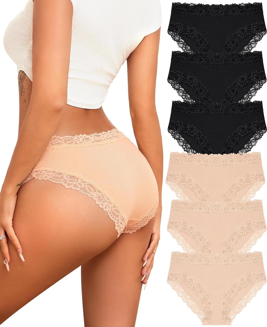 Knowyou Cotton Underwear for Women Cheeky Bikini Womens Underwear Pack Sexy Lace Wasit Hipster Brief Panties for Ladies
