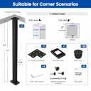 Muzata Black Corner Cable Railing Post 42 Inch 42"x2"x2" T-drilled One-Post Corner Solution Surface Mount Stainless Steel Cable Railing System Kit Indoor Outdoor with Paper User Guide PS02 B34L
