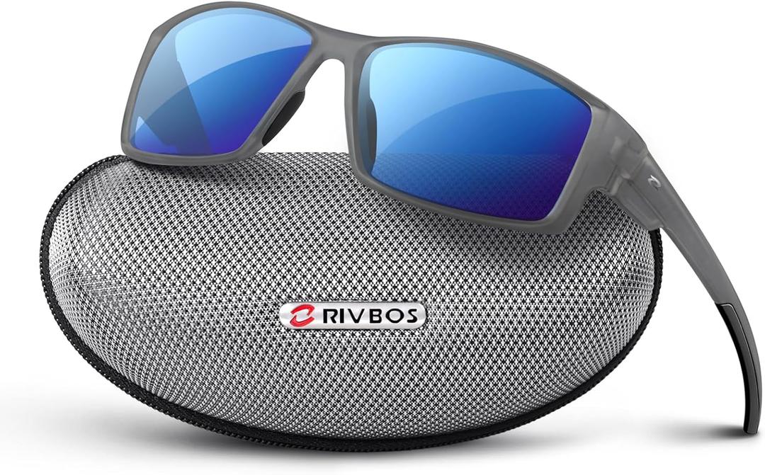 RIVBOS Polarized Sports Sunglasses Driving shades For Men Women TR90 Unbreakable Frame RBS861 (Large, Matte Grey Blue Lens) RIVBOS Polarized Sports Sunglasses Driving shades For Men Women TR90 Unbreakable Frame RBS861 (Large, Matte Grey Blue Lens)