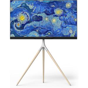 ONKRON Tripod TV Stand for 32-65 Inch Screen up to 77 lbs, Height Adjustable TV Easel Stand with Swivel, TV Floor Mount max VESA 400x400, Modern Corner Floor TV Stand with Beech Wood Legs White