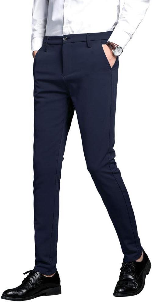 Plaid&Plain Men's Stretch Dress Pants Slim Fit Skinny Suit Pants, Navy Blue, 30W x 32L