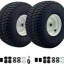 2-Pack 15x6.00-6 Lawn Mower Tire and wheel with chevron Turf Treads and 3" -6'' Offset Hub, 3/4" or 5/8'' Bearings, Front Tire Assembly Replacement for Craftsman Riding Mowers， John Deere Mowers