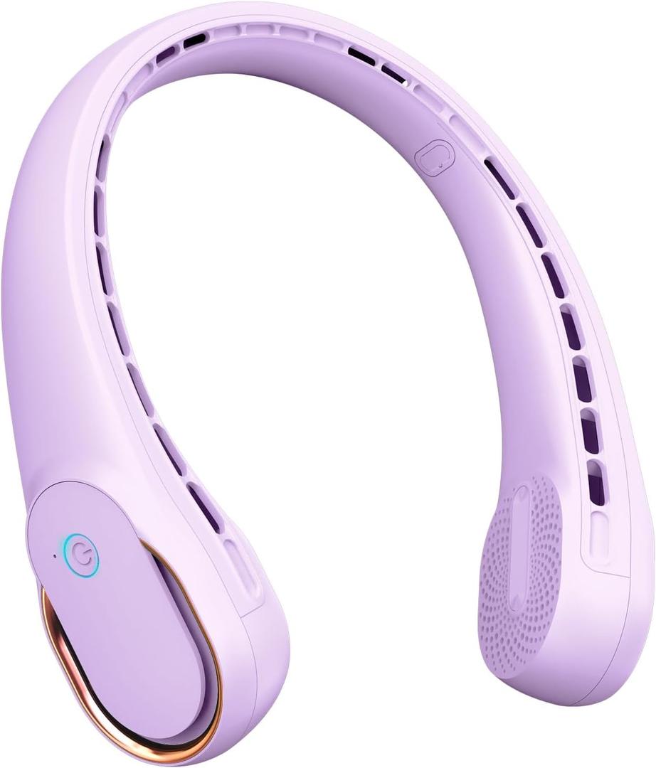 FrSara Neck Fan, Portable Personal Fan Strong Wind, 5200mAh, Air Volume,360 Cooling, No Hair Twisting, Air Volume On 2 Sides, Non-Slip, Quick Charge, Long Use Time, Gift for Women, Men, Birthday (Crystal Purple)