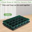 RooTrimmer 2.8 inch (7CM) Square Nursery Pots 120pcs (Green) and 24 Cell Nursery Pots Trays 5 Pack, Plastic Seedling Starter Tray with Drain Holes for Carrying and Holding Plant Pot(17"x11"x1.6")