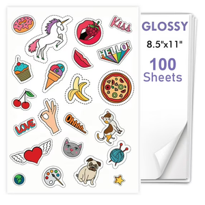 100 PCS Sticker Paper for Inkjet Printer, Printable Vinyl Sticker Paper Dries Quickly Vivid Colors, 8.5"x11" Tear Resistant Printable Vinyl, Glossy White, Inkjet & Laser Printer