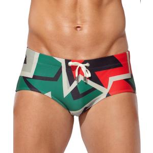 Arjen Kroos Mens Swim Briefs Trunks Bikini Swimwear Swimsuit Beach Print Shorts (XX-Large, Green Geometric)