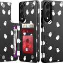 Goodon for Samsung Galaxy S25 Edge Case Wallet - Flip Folio Leather Cover with Trendy Floral Design, 3 Card Slots & Kickstand Function, Protective Phone Case for Women and Girls - Cute Little Ghosts