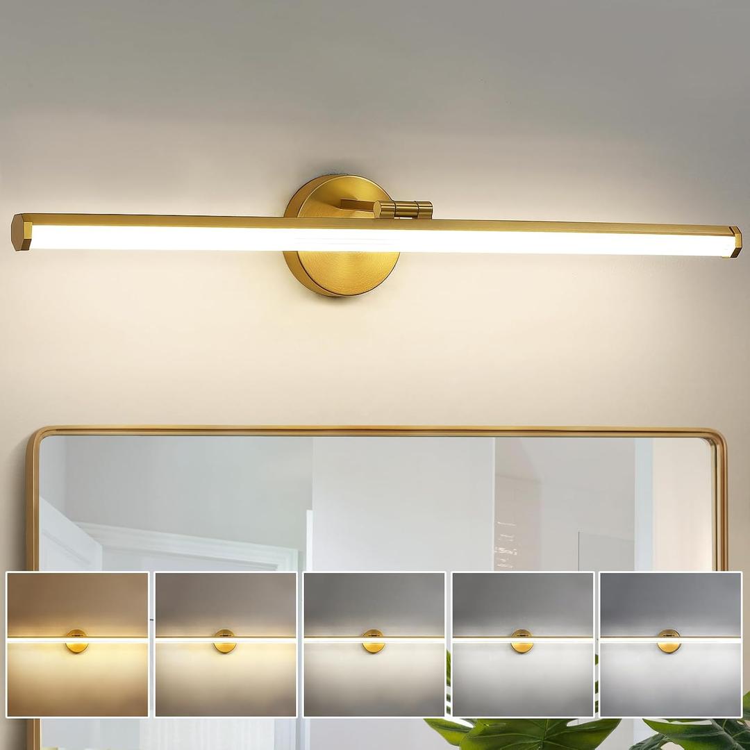 Bathroom Lighting Fixture Over Mirror - 30 Inch Gold Vanity Light 24W 5CCT Dimmable Modern LED Vanity Light Fixture Rotatable Bath Vanity Light Bar for Bathroom
