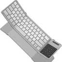 Nillkin Foldable Travel Keyboard with Touchpad & Number Pad, Bluetooth Wireless Portable Folding Full Size Keyboard with Trackpad for PC Laptop iPad Tablets Smartphone, Silicone Leather Cover, Gray