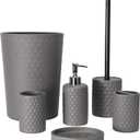 zccz Bathroom Accessory Set, 6 Piece Grey Bathroom Accessories Set with Trash Can, Toothbrush Holder, Toothbrush Cup, Soap Dispenser, Soap Dish, Toilet Brush with Holder, Trash Can, Light Gray