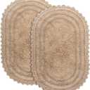 RAJRANG Cotton Bathroom Rug Pack of 2 - Oval 17x24 Inches Crochet Reversible Boho Bath Mat - Sand