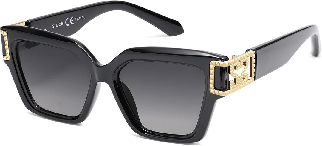 SOJOS Luxury Trendy Square Sunglasses for Women Designer Shades UV400 protection Lenses SJ2277, All Black