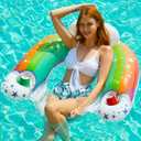 Jasonwell Inflatable Pool Float Chair - Pool Floaties Floating Pool Chair Lounge Floats for Swimming Pool Water Chair Pool Lounger with Cup Holder Pool Toy Party Floaty Adults (Rainbow-Large)