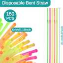 7 x 150PCS Disposable Plastic Drinking Straws - Flexible Straws Disposable Long Colorful PP Plastic Striped Assorted Colors for Home Use Milk Juice Drinks (Fluorescent Color)