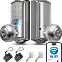 Veise VE028 Built-in Wi-Fi Smart Lock with Knob, Fingerprint Keyless Entry with Handle, App Remote & Voice Control, Electronic Digital Keypad for Front Door and Bedroom, IP65 Waterproof, Satin Nickel