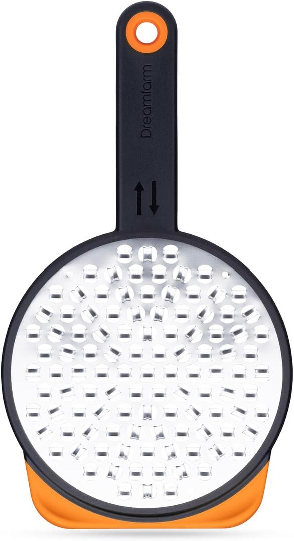 Dreamfarm Ograte Two-Sided Coarse Food & Vegetable Speed-Grater with Non-Slip Bowl Hook & Foot - 6mm Coarse Grater, Orange (Blade: 6mm | Length: 25.0cm)