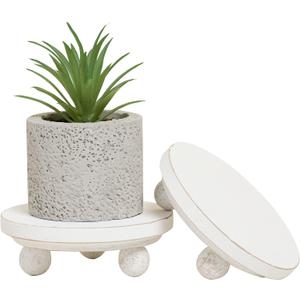 Defined Deco Mini Risers for Display - Wooden Risers for Decor, Small 5' Round Pedestals (Set of 2, White)