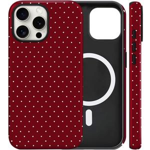 Magnetic for iPhone 14 Pro Case Cute Polka Dot Phone Case, Shockproof Slim TPU and Hard PC Protective Phone Cover Compatible with MagSafe Designed for Women Girls, Red
