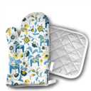 Scandinavian Swedish Dala Horses and Kurbits Flowers Oven Mitts - Pot Holders - Decor for The Kitchen - Potholder Oven Mitt Set (2 Piece) Includes 1 Potholders 1 Oven Mitts - Kitchen Decor