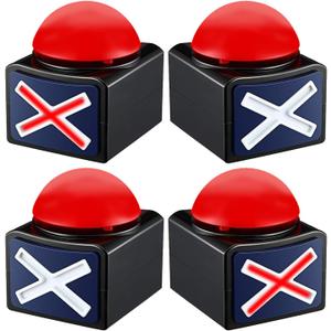 Game Buzzer Set with Lights & Sound gameshow Buzzer Alarm Sound Game Show Button Box Party Contest Prop Toy 4Pack Family Trivia Buzzers for Classroom, Party, Game Nights