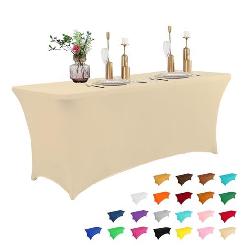 IVAPUPU 6FT Table Cloth for Rectangular Fitted Events Stretch Champagne Table Covers Washable Cover Spandex Tablecloth Protector for Party, Wedding, Cocktail, Banquet, Festival