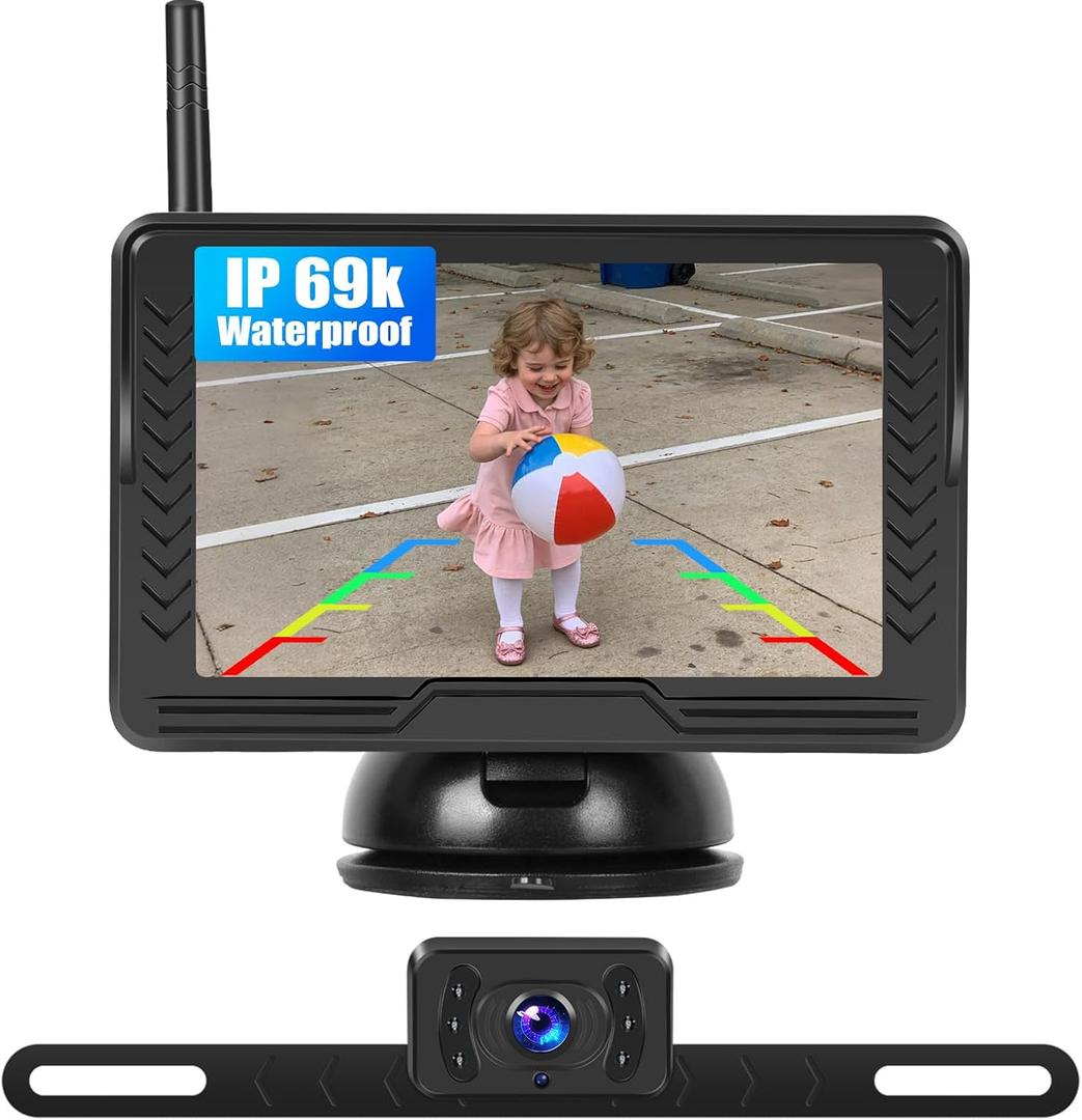 Wireless Backup Camera for Cars with 5 Inch Monitor Digital Signal Stable Reverse Camera Night Vision for Truck/Car/Pickup/SUV/ IP69 Waterproof