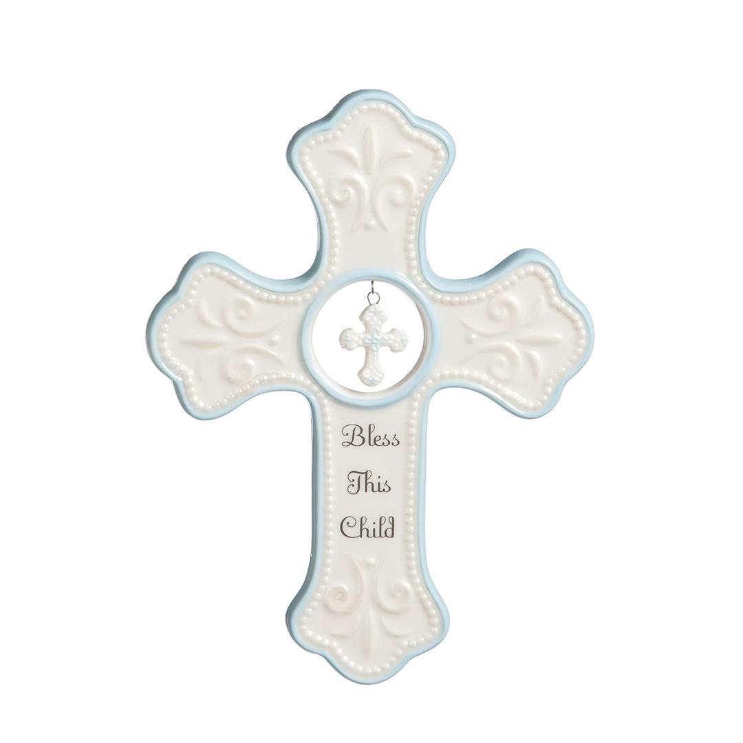 NAT and Jules Bless This Child Hanging Cross, Pink (7"L x 5"W) NAT and Jules Bless This Child Hanging Cross, Pink (7"L x 5"W)